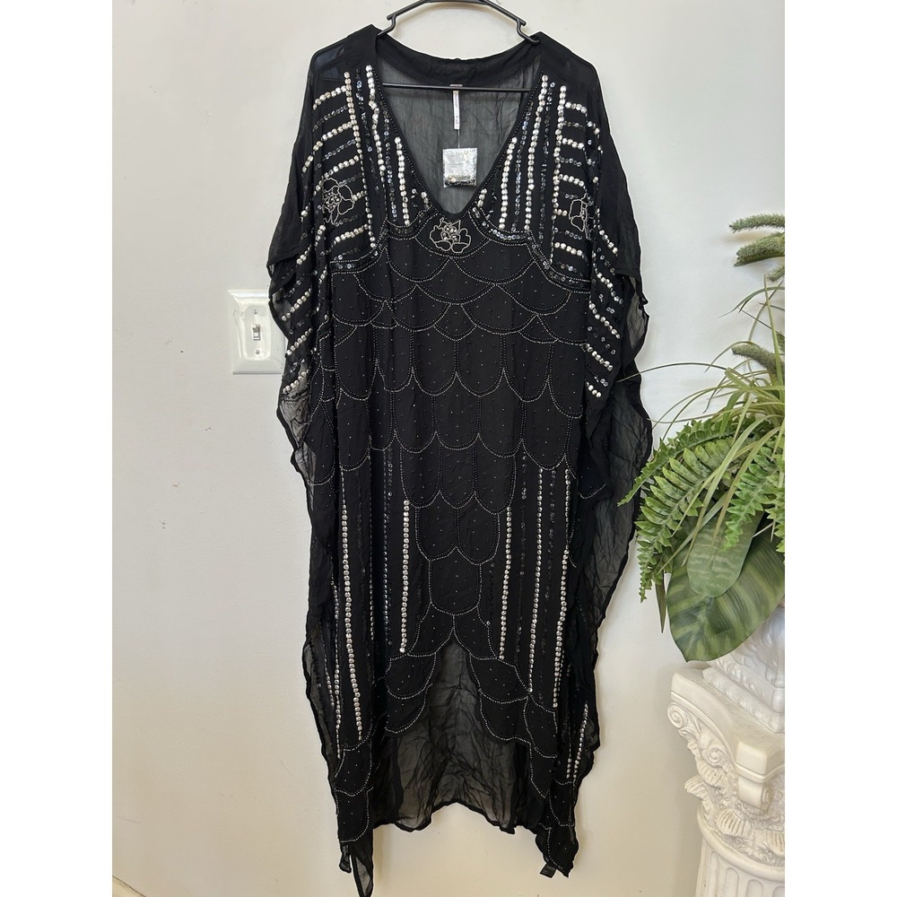 NWT Free People End Of The Night Embellished Duster Kaftan Dress Witchy Boho OS - Picture 5 of 10